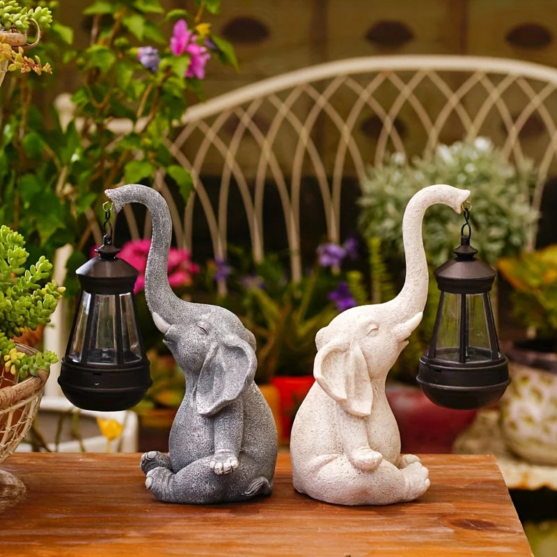 Elephant with Solar Lantern Garden Sculpture Ornament