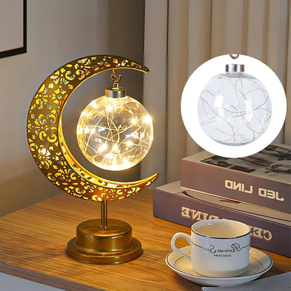 LED Moon Lamp – Golden Crescent Decorative Table Lamp with Hanging Star | Warm White Fairy Light Night Lamp