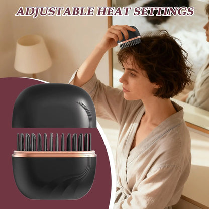 Mini Rechargeable Hair Straightener Brush – Cordless USB Portable Anti-Scald Styling Comb