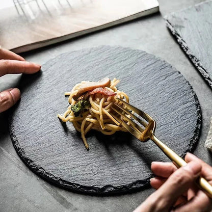 Japanese Style Black Rock Sushi Plate – Natural Slate Serving Plate for Sushi, Meat & Western Dishes