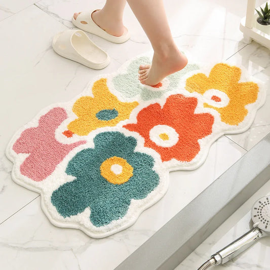 Flower Design Extra Soft Non-Slip Bathroom Mat – Absorbent, Decorative, and Safe