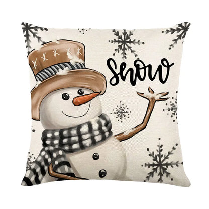 Linen Christmas Snowman Cushion Cover 45x45cm - Homevalley.co.uk