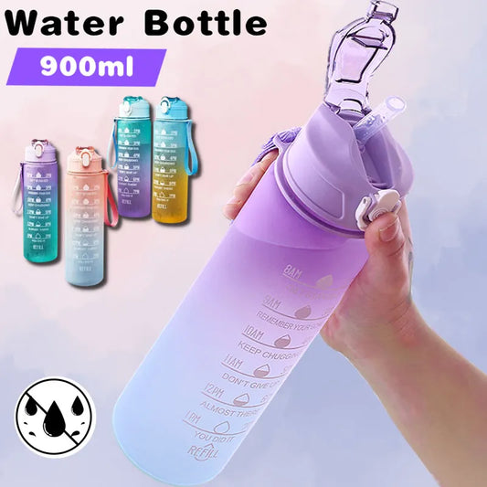 Sports Water Bottle with Time Marker Leak-proof Cup, BPA Free 900ML