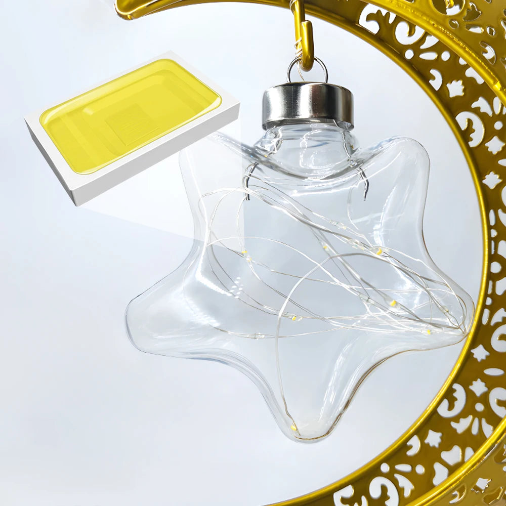 LED Moon Lamp – Golden Crescent Decorative Table Lamp with Hanging Star | Warm White Fairy Light Night Lamp