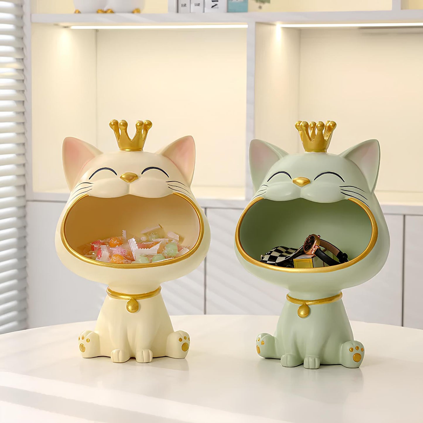 Fortune Crown Big Mouth Cat Entrance Key Storage Tray Decorative Ornament (pastel colours)