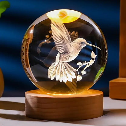 3D Laser Engraved  Hummingbird Crystal Ball Ornament Gift