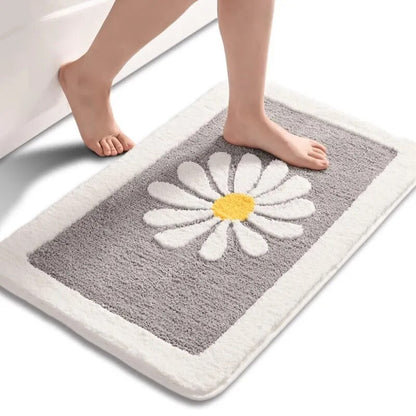 Daisy Flower Non-Slip Absorbent Microfiber Bathroom Mat – Soft, Stylish, and Safe for Your Bathroom