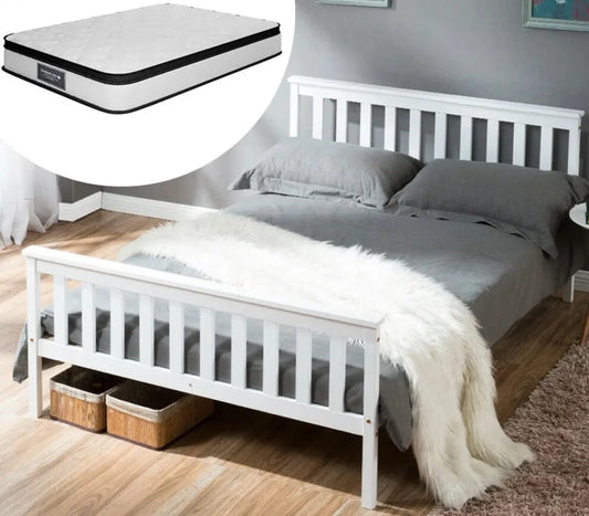 Solid Pine Wood  White Double Bed Frame