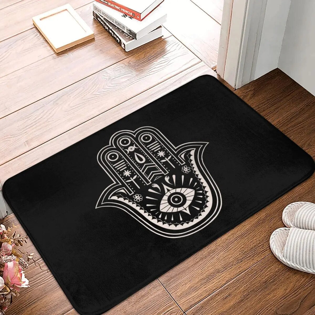 Hamsa Hand Fatima Non-Slip Doormat – Decorative and Safe Entryway Rug