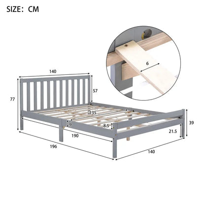 White Grey Solid Wood Double Bed Frame