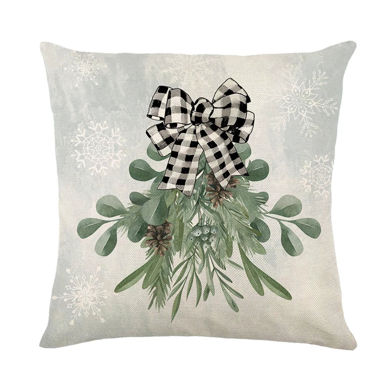 Linen Christmas Snowman Cushion Cover 45x45cm - Homevalley.co.uk