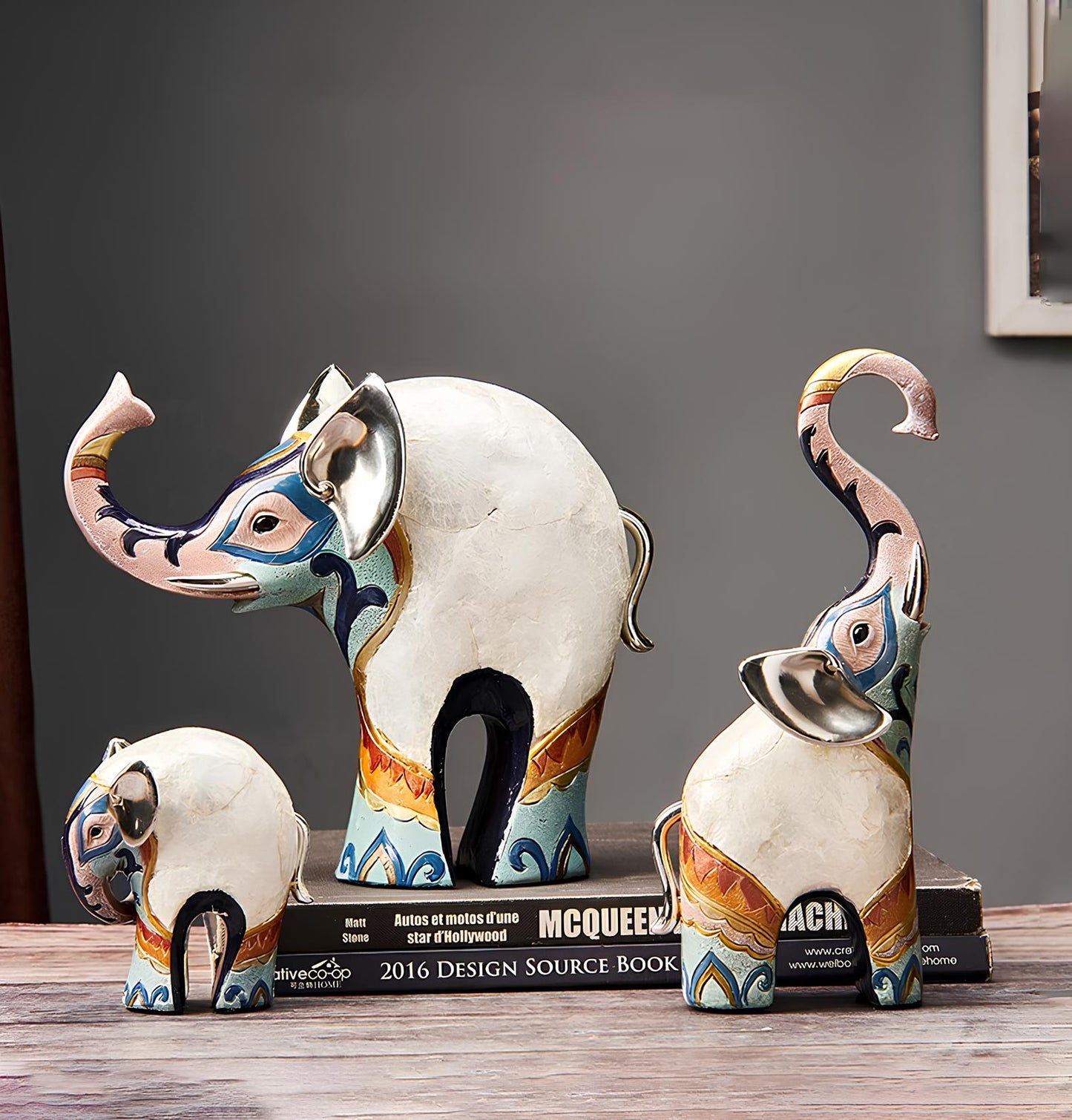 Set of 2 Elephant Figurine Statues Ornaments