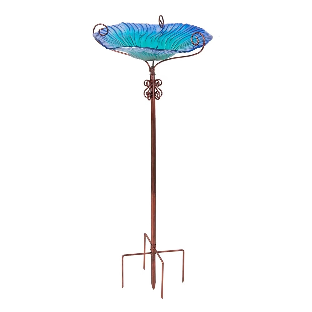 Flower Glass Bird Bath, Feeding Station, Height 63 cm