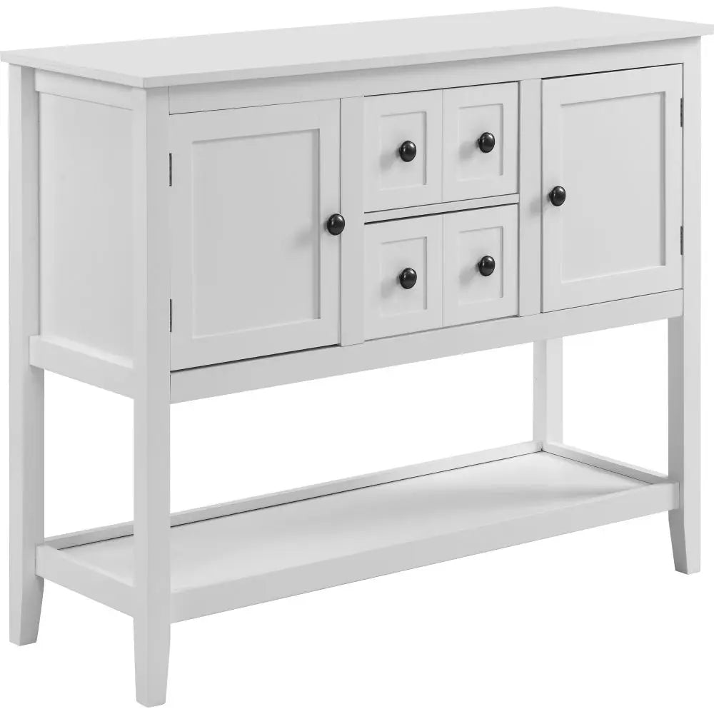 White Wood Sideboard With Drawers and Shelf