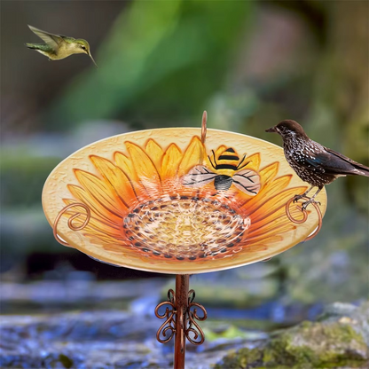 Flower Glass Bird Bath, Feeding Station, Height 63 cm