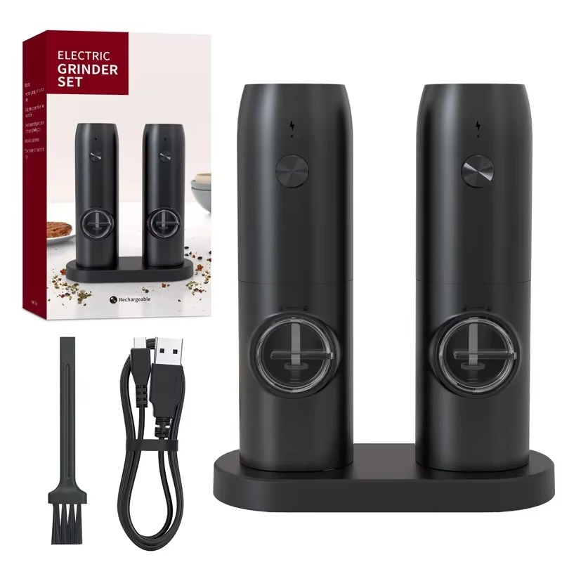 Electric Automatic Salt and Pepper Grinder Set – Rechargeable USB Gravity Grinder