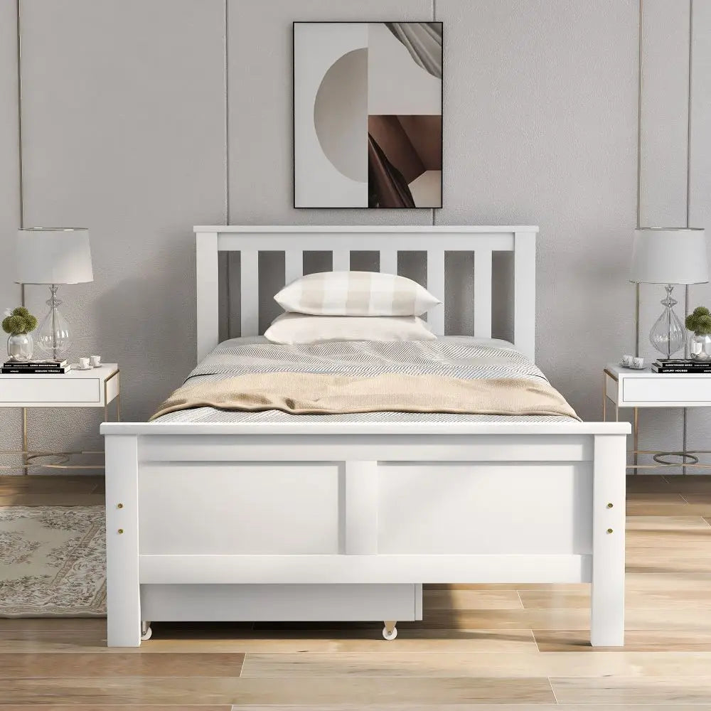 Single Double White Wooden Solid Pine Storage Bed with Drawers