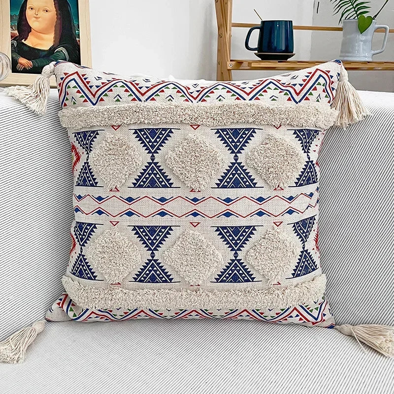 Tufted Linen Bohemian Cushion Cover 45 x 45 cm