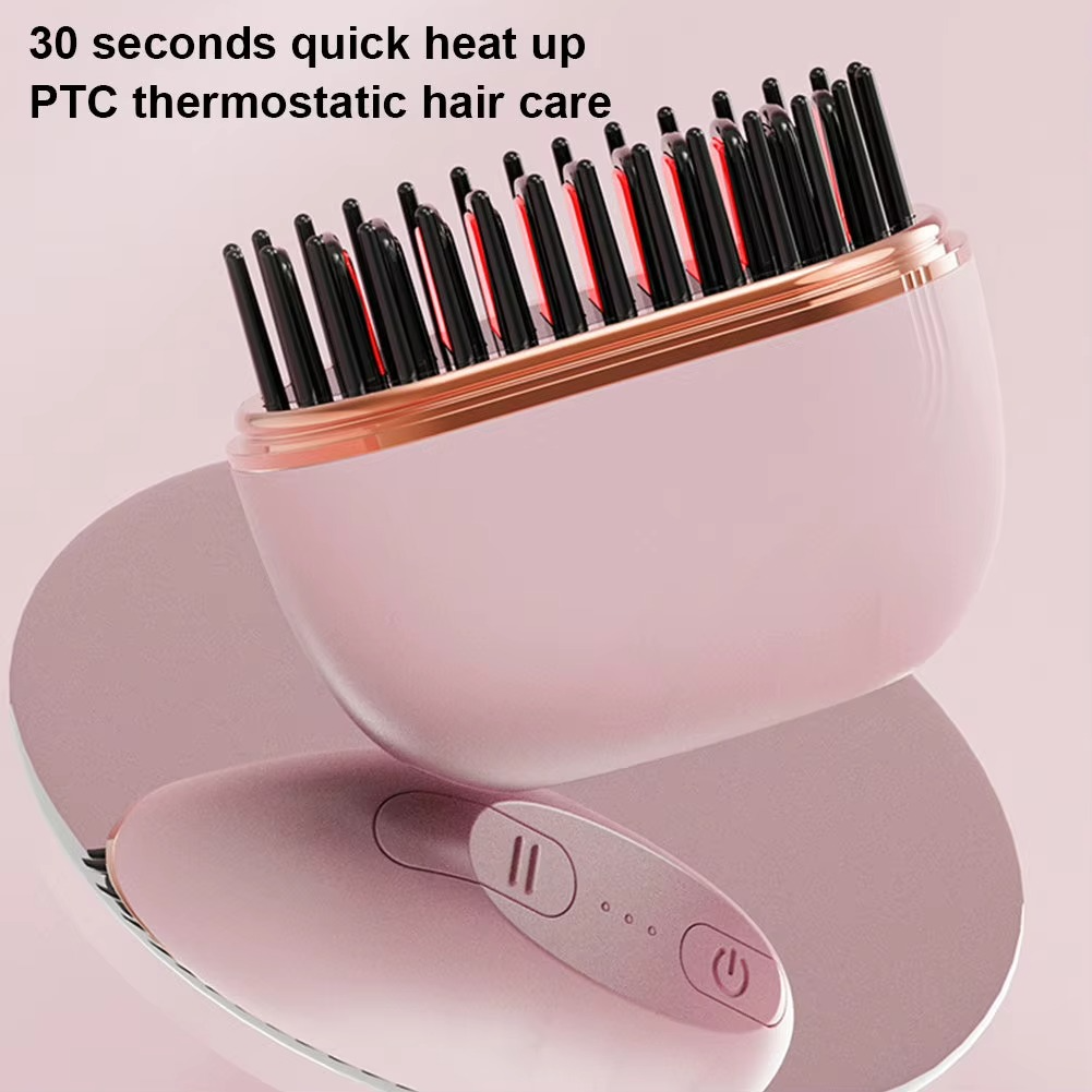 Mini Rechargeable Hair Straightener Brush – Cordless USB Portable Anti-Scald Styling Comb