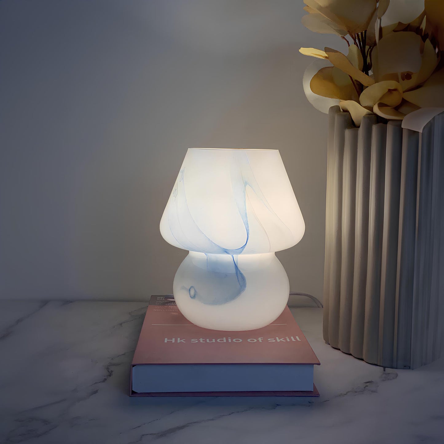 LED Hand Crafted Glass Mushroom Table Lamp