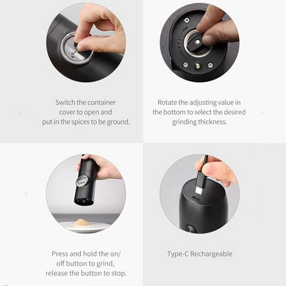 Electric Automatic Salt and Pepper Grinder Set – Rechargeable USB Gravity Grinder