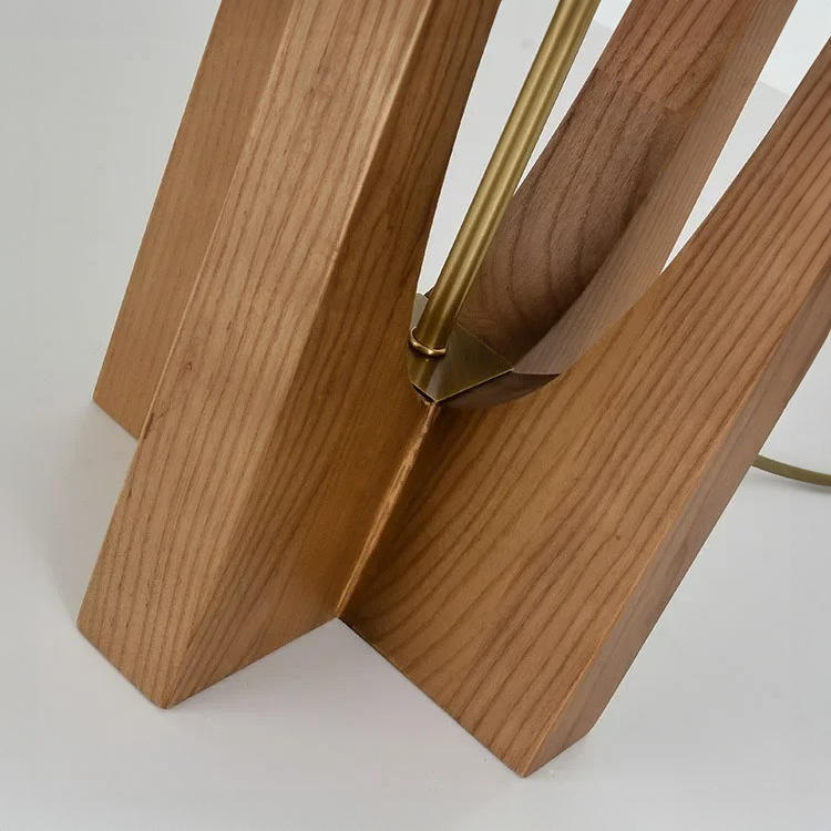Wooden Lamp Body with a gold metal structure on a white background