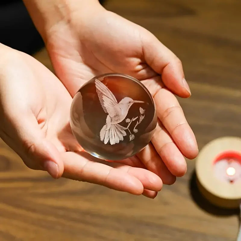 3D Laser Engraved  Hummingbird Crystal Ball Ornament Gift