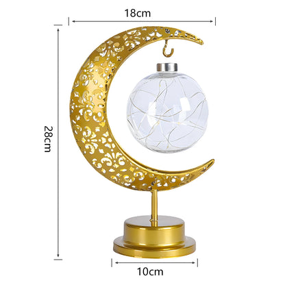 LED Moon Lamp – Golden Crescent Decorative Table Lamp with Hanging Star | Warm White Fairy Light Night Lamp