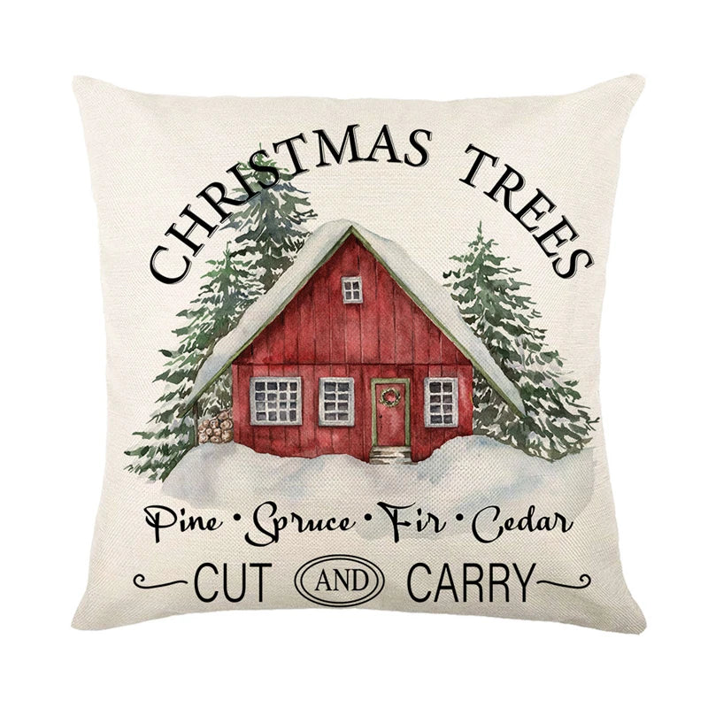 Linen Christmas Snowman Cushion Cover 45x45cm - Homevalley.co.uk