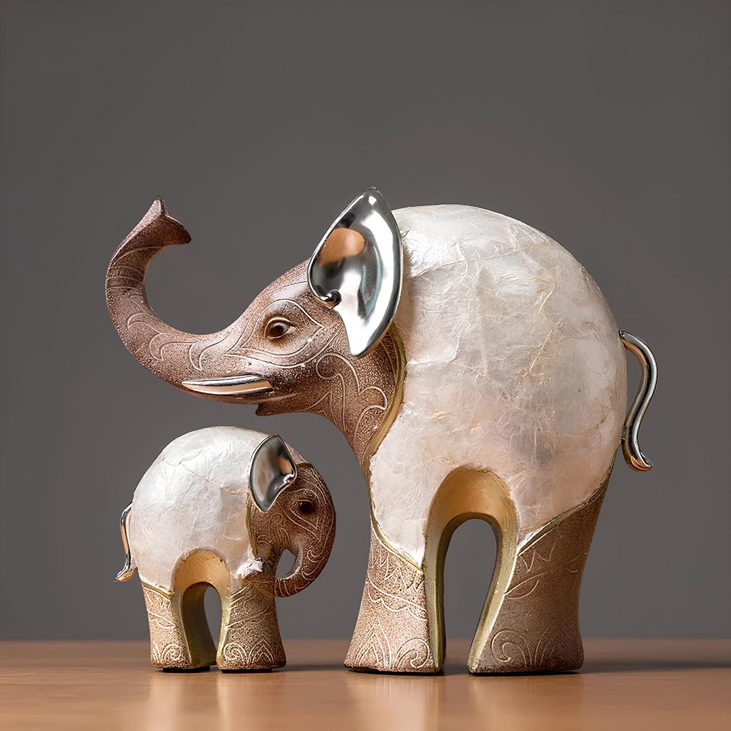 Set of 2 Elephant Figurine Statues Ornaments