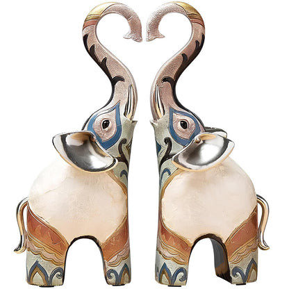 Set of 2 Elephant Figurine Statues Ornaments