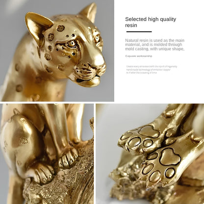 Golden Leopard Resin Statue Figurine