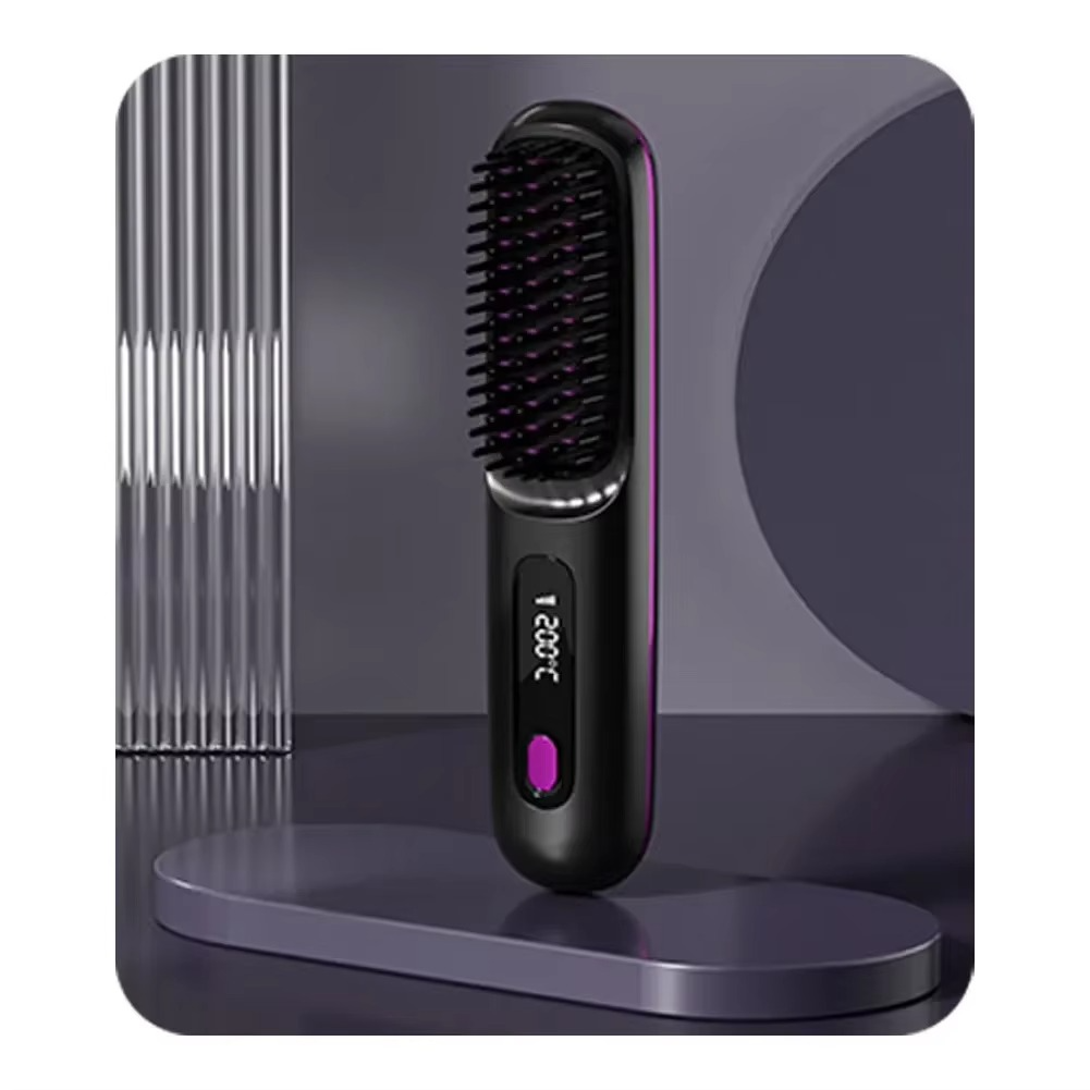 LCD Straight Hair Comb – Portable Cordless USB Hair Straightener & Anti-Scald Heated Styling Brush