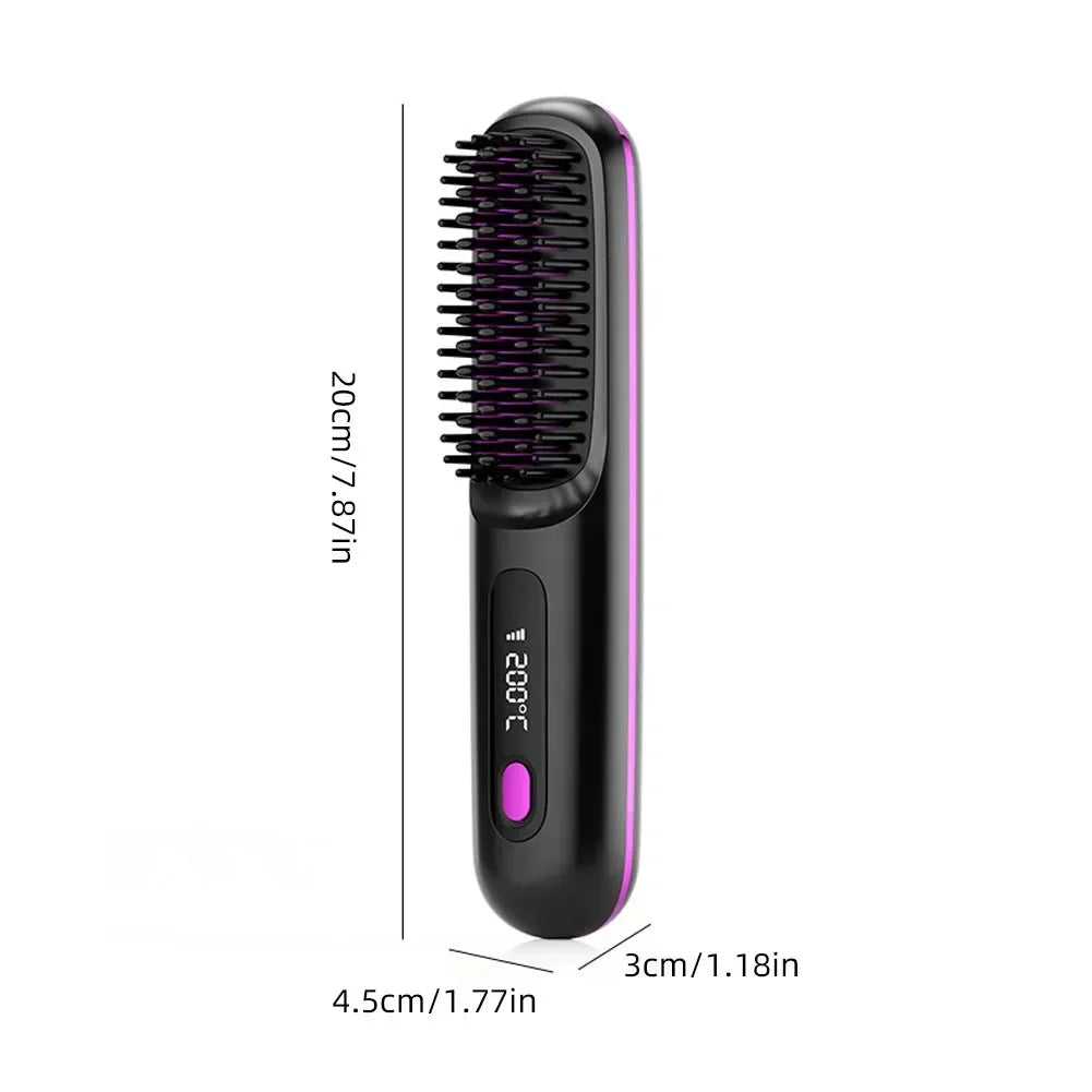 LCD Straight Hair Comb – Portable Cordless USB Hair Straightener & Anti-Scald Heated Styling Brush