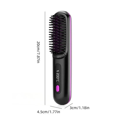 LCD Straight Hair Comb – Portable Cordless USB Hair Straightener & Anti-Scald Heated Styling Brush