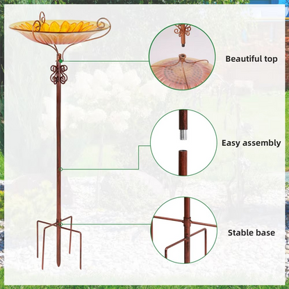 Flower Glass Bird Bath, Feeding Station, Height 63 cm