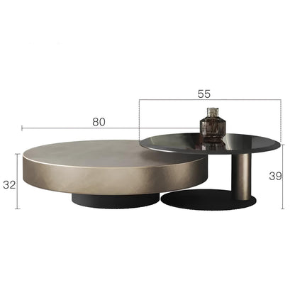 Premium Stainless Steel Round Coffee Tables - Luxurious Tempered Glass Side Table set