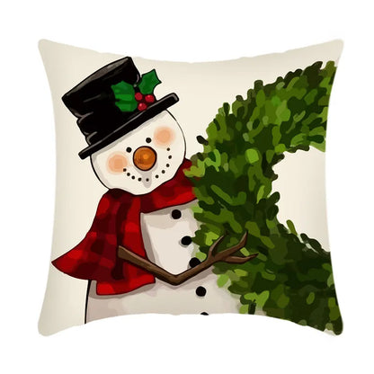 Linen Christmas Snowman Cushion Cover 45x45cm - Homevalley.co.uk