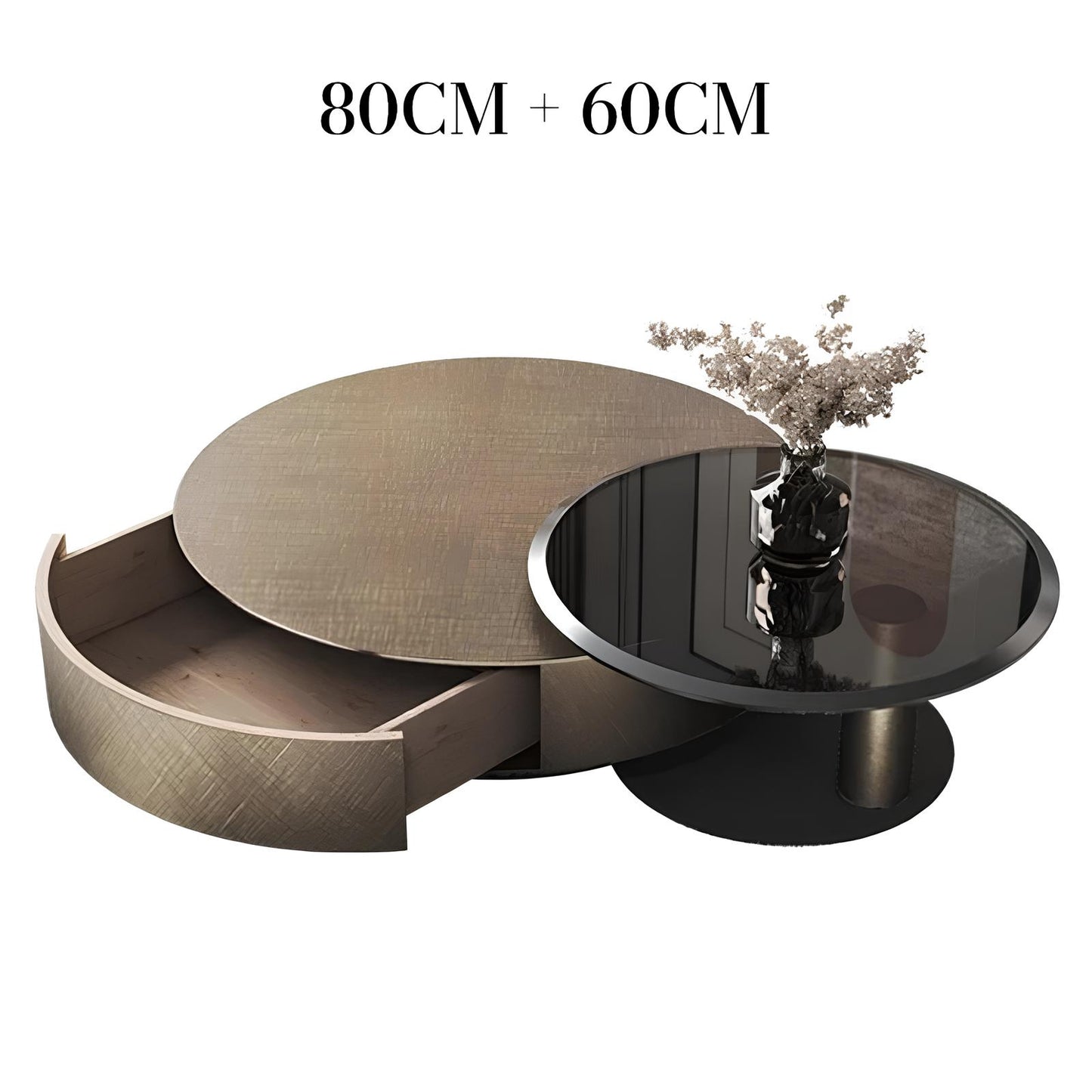 Premium Stainless Steel Round Coffee Tables - Luxurious Tempered Glass Side Table set