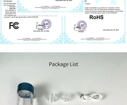 8th Generation Nano Hydrogen Water Bottle – Portable Hydrogen Water Generator with H2 Inhaler (DuPont SPE/PEM, OLED Display)