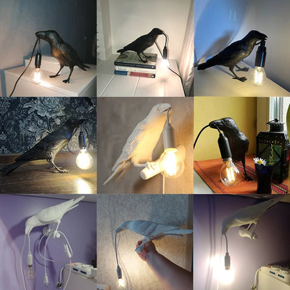 Gothic Raven Lamp – Vintage Resin Bird Lamp for Home Decor, Mysterious Crow Table Light