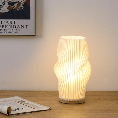 French Cream Style Pleated Desk Lamp – 3D Aesthetic Bedside Table Lamp for Cozy Home Décor