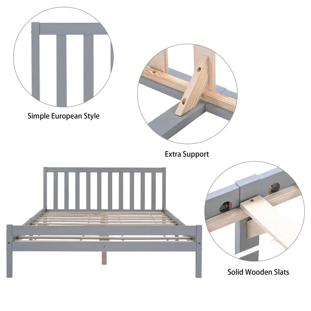 White Grey Solid Wood Double Bed Frame