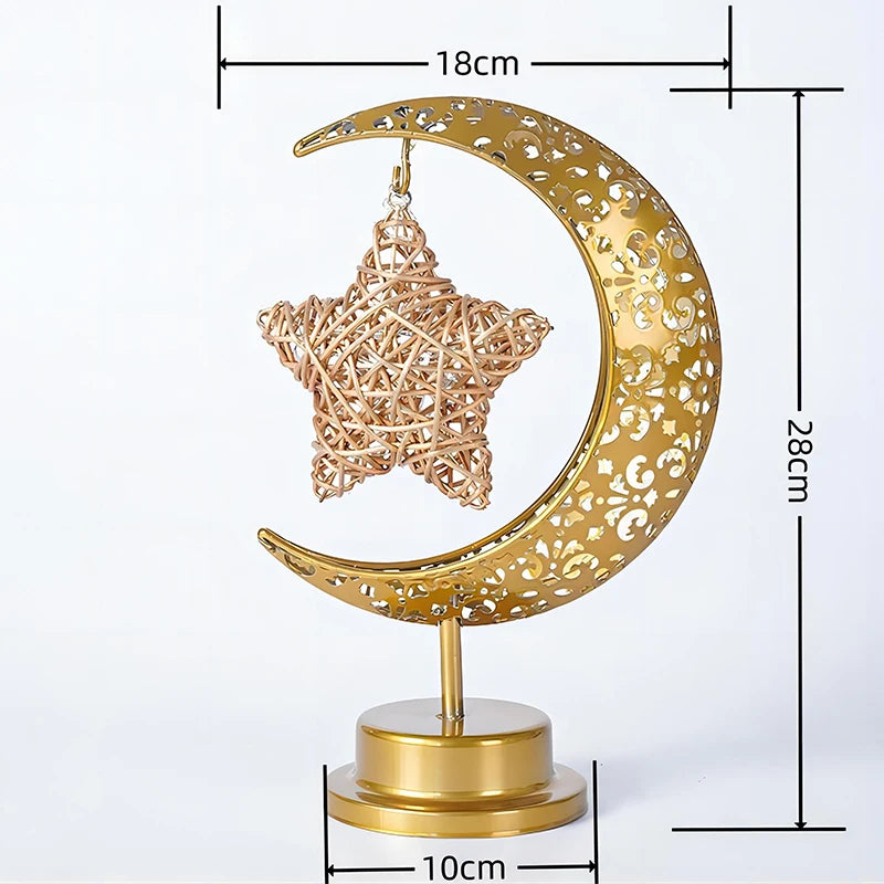 LED Moon Lamp – Golden Crescent Decorative Table Lamp with Hanging Star | Warm White Fairy Light Night Lamp