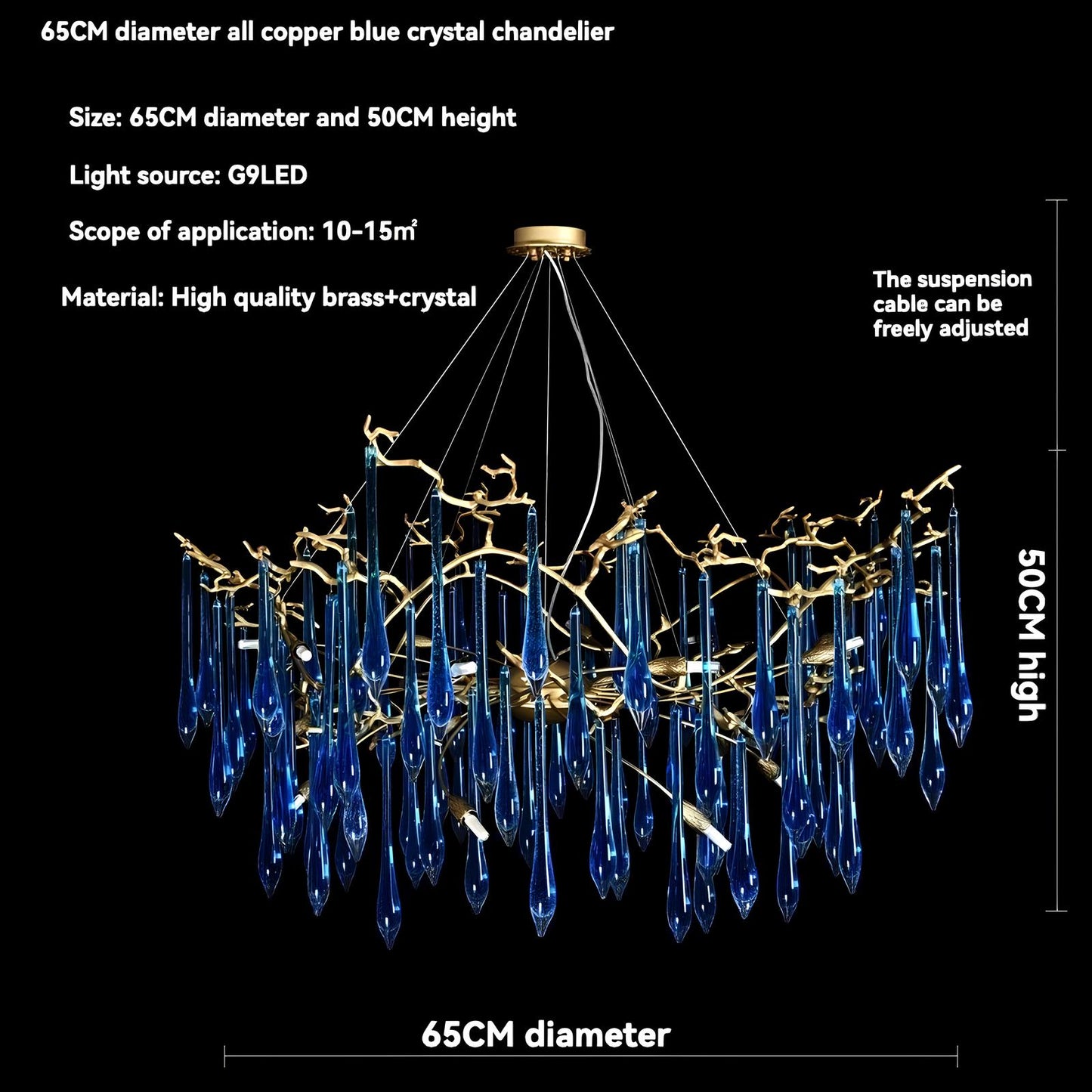 Copper Luxury Blue Crystal Chandelier