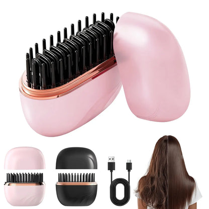 Mini Rechargeable Hair Straightener Brush – Cordless USB Portable Anti-Scald Styling Comb