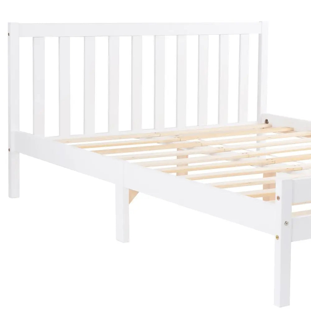 White Grey Solid Wood Double Bed Frame