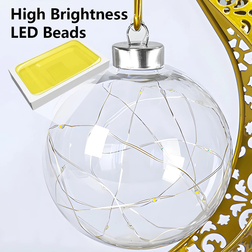 LED Moon Lamp – Golden Crescent Decorative Table Lamp with Hanging Star | Warm White Fairy Light Night Lamp