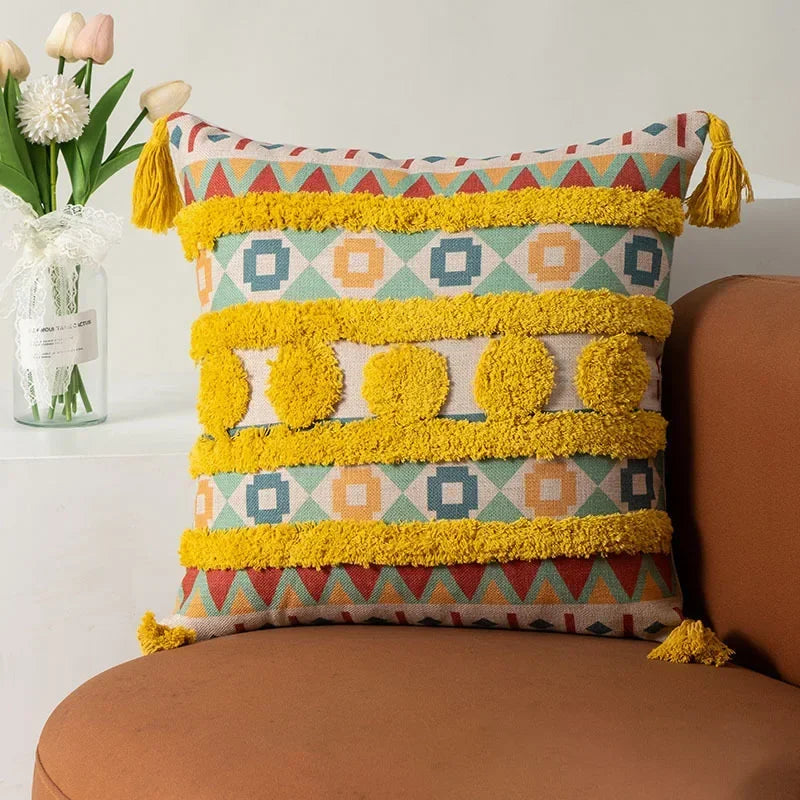 Tufted Linen Bohemian Cushion Cover 45 x 45 cm