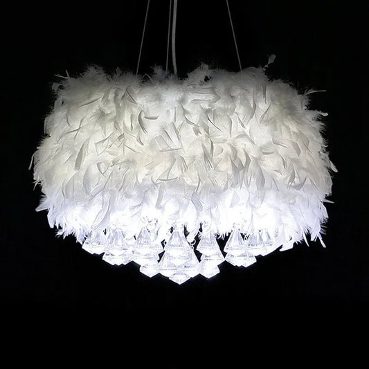 White Crystal and Feather Chandelier